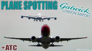 Plane Spotting at London Gatwick Airport  Heavy Landings amp Takeoffs 747 A380 787 777 767 with ATC [upl. by Sulamith398]