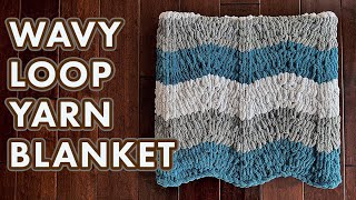 RIPPLE PATTERN LOOP YARN BLANKET  EASY FINGER KNITTING  BERNAT ALIZE EZ BLANKET YARN [upl. by Brocklin]