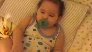 quotSleepy Fussy Cute Baby Girl in Bed calms down as soon as gets Pacifierquot [upl. by Nodroj]