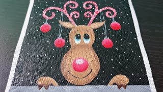 Christmas Painting Ideas  Rudolph reindeer Painting  Christmas reindeer Painting [upl. by Holtz]