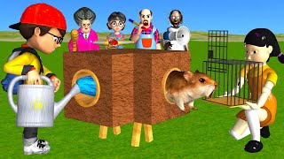 Scary Teacher 3D vs Squid Game Trying Catch Rodent Mouse in Wooden Pipe to Cage 5 Times Challenge [upl. by Skurnik]