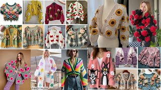 Crochet Cardigan Design  crochet sweater design for women  crosia sweater ke design [upl. by Anelle669]