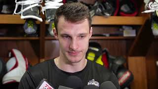 Dominik Kubalik Mark Kastelic and Jacques Martin Postgame Availability vs STL [upl. by Nashom]