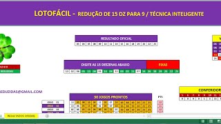 LOTOFÁCIL  REDUÇÃO DE 15 DZ PARA 9 𝗧É𝗖𝗡𝗜𝗖𝗔 𝗜𝗡𝗧𝗘𝗟𝗜𝗚𝗘𝗡𝗧𝗘  Aprenda como jogar e ganhar na Lotofácil [upl. by Ynneh]