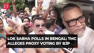 Lok Sabha Elections in West Bengal TMC protests against Tapas Roy alleges proxy voting by BJP [upl. by Lemhar]