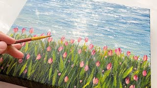 Aesthetic Tulips by the Sparkling Sea  Acrylic Painting for Beginners Step by Step [upl. by Dnomyad]