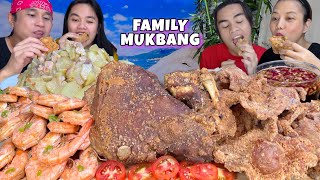 Crispy Pata Halabos na Hipon Breaded Chicken Skin and Ginisang Sayote Mukbang Family Mukbang [upl. by Llenahc]