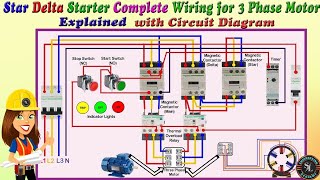 Star delta starter complete wiring for 3 phase motor  Explained with diagram stardeltastarter [upl. by Ariela]