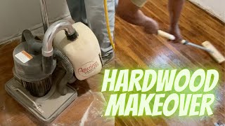 REFINISH HARDWOOD FLOORS WITH AN INDUSTRIAL SANDER [upl. by Yelroc]