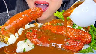 BACON WHITE CHEDDAR SAUSAGE WITH GRAVY AND MASH ROASTED ASPARAGUS  ASMR  MUKBANG  EATING SOUNDS [upl. by Berton]