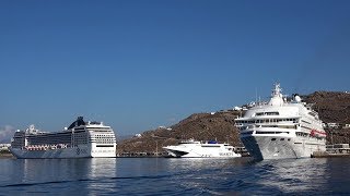 4 CRUISE SHIPS IN MYKONOS  EXCURSION IN MYKONOS  GREECE [upl. by Ensign]