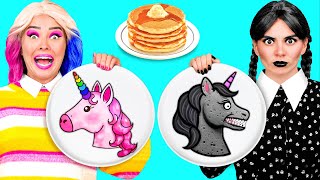 Pancake Art Challenge with Wednesday Addams  Funny Moments by Fun Fun Challenge [upl. by Perkin762]