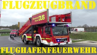 FLUGZEUGBRAND GROSSALARM FLUGHAFENFEUERWEHR DÜSSELDORF ICAO LÖSCHZUG MontisEinsatzfahrten [upl. by Nats]