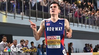 Jakob Ingebrigtsens season best 1500 holds off American Nuguse in Rabat  NBC Sports [upl. by Iturhs]