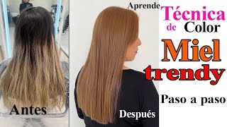 APRENDE hacer COLOR MIEL TRENDY en pelo DECOLORADO Y NATURA TECNICA Y FORMULA [upl. by Hsiwhem]