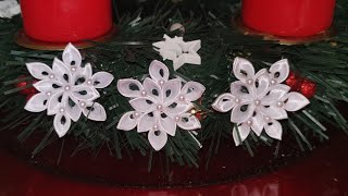 How to make Snowflake Snowlflake for Christmas decoration Handmade Gift Ideas Kanzashi [upl. by Chiles932]