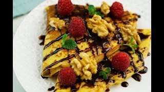 Crepes di farina di ceci con crema al burro darachidi lamponi e cioccolato [upl. by Leahci234]