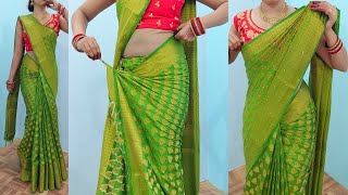 Banarashi silk saree draping in very easy steps  stone work silk saree DRAPING TUTORIAL for wedding [upl. by Daza506]