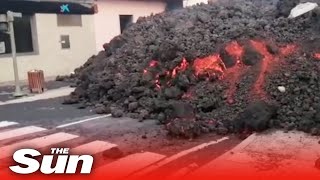 La Palma lava consumes businesses amp homes as it advances into village [upl. by Ymar]