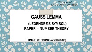 Gauss Lemma  Legendres Symbol  Number theory [upl. by Frye]