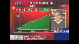 Sensex Nifty at record high LampT Bharti gain [upl. by Ayhtnic]