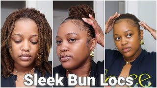 EASY SLEEK BUN STYLES WITH LOCS  NO RETWIST  SHORTMED LENGTH LOCS  LOC STYLES [upl. by Asyral985]