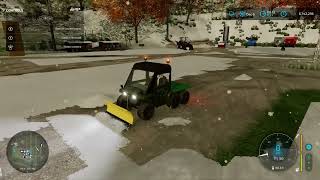 FS22 plowing snow on the farm in 6x6 gator [upl. by Akienaj]