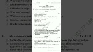 Drug delivery system202223 MPH102T MPharm 1st sem shorts pharmacy aktu questionpaper [upl. by Nyrhtakyram]