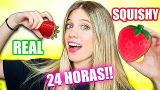 24 HORAS COMIENDO SQUISHY vs REAL FOOD 🍔🍟  Laia Oli [upl. by Tyrone227]