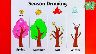 Seasons Drawing  How to Draw All Seasons Easy Step by Step  Mystical Draw [upl. by Onitsirc202]