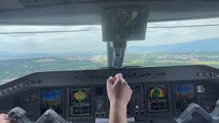 ERJ170 FHBXI Hop Air France landing at Geneva from Biarritz  Cockpit view [upl. by Ahsauqal]