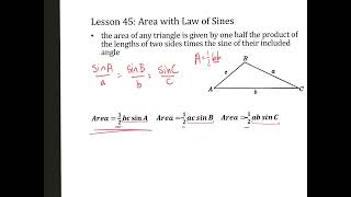 Lesson 45 Area with Law of Sines [upl. by Mahoney]