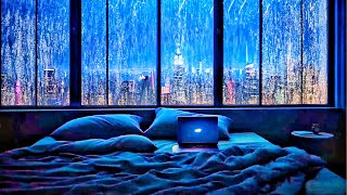 Quiet and peaceful rainy night in the city☁️💧 Night rain rain on the bedroom window [upl. by Karlow]