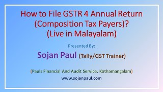 GSTR4 Annual Return Filing Composition Tax Payers In Malayalam [upl. by Titos]