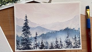 Watercolor mountains using foliage brush [upl. by Anawt]