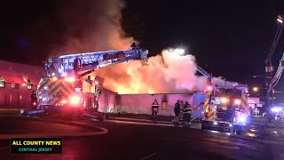 Firefighters Battle Raging Commercial Building Fire on Route 27 in Iselin [upl. by Akinot753]