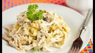 Салат с яичными блинами курицей и грибами [upl. by Hutton48]