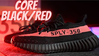 YEEZY 350 V2 quotCORE BLACK REDquot REVIEW amp ON FEET [upl. by Drawde458]