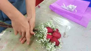 Making Flower Bouquet  Small posy of 5 red roses handbouquet Singapore Florist [upl. by Namilus]