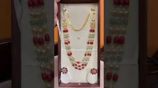 Multi beads long chain set pagadam pearl greenscreen green [upl. by Eedolem]