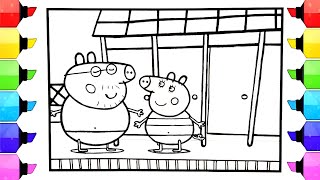 Coloring Daddy and Mummy Pig Near the Swimming Pool Easy  Peppa Pig Drawing Peppa Pig Coloring [upl. by Ekal]