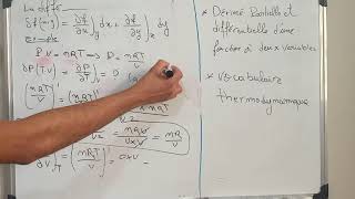 cours thermodynamique dérivées partielles et Forme différentielle et différentielle totale exacte [upl. by Geof300]