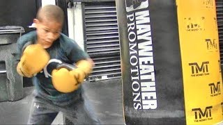 14x Nation Champ Curmel Moton working the heavy bag inside the Mayweather Boxing Club [upl. by Winther]