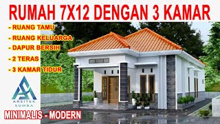 DESAIN RUMAH MINIMALIS 7X12 M DENGAN 3 KAMAR TIDUR [upl. by Ranie]