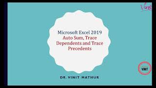 Microsoft Excel117 AutoSum Freeze Pane Trace Precedents Trace Dependents [upl. by Ashwin]