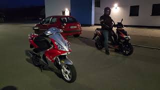 Aprilia SR50 Ditech vs Peugeot Jetforce CTech [upl. by Ahsir820]