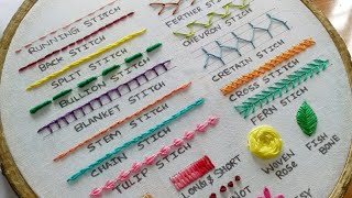 20 Basic Hand Embroidery Stitches Sampler for Absolute Beginners [upl. by Denys731]