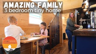 Family of 4 in 36 Tiny House w 3 Bedrooms  likely best family THOW [upl. by Enieledam]