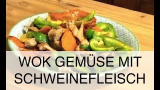 Chinesisches Schweinefleisch mit Wok Gemüse  gebratener Reis  Wokgerichte [upl. by Annoved]