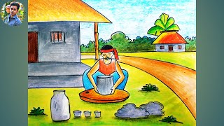 How to draw pottery man step by step  Village potter man drawing with oil pastel [upl. by Ecnar]